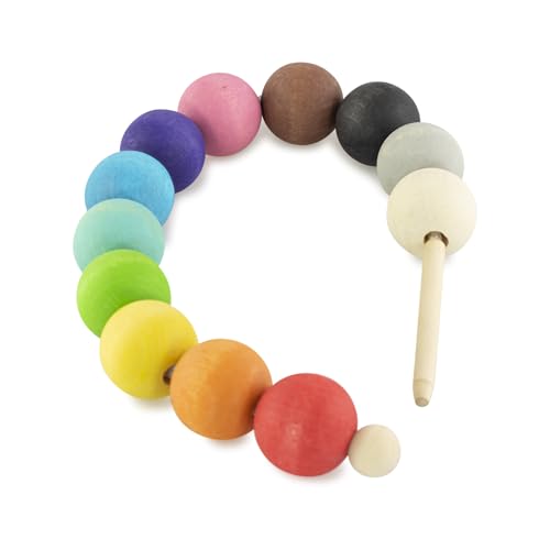 Ulanik Fädelspiel Perlen Mittel, Montessori Spielzeug ab 3 Jahre, Baby Perlen zum Auffädeln, Spiel für Zählen und Sortieren Farben Lernen — 12 Holzkugeln Bunt (Edition 2)