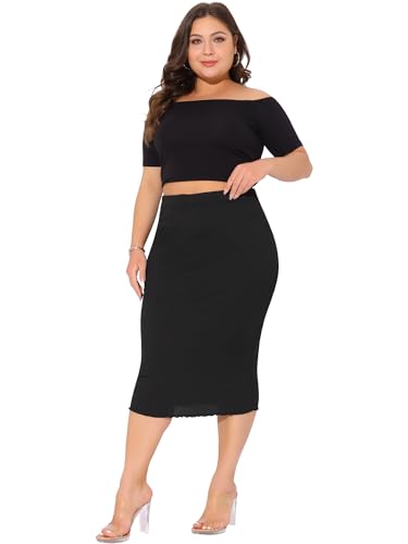 Agnes Orinda Plus Size Skirts for Women Elastic High Waist Textured Office Bodycon Midi Pencil Skirt3