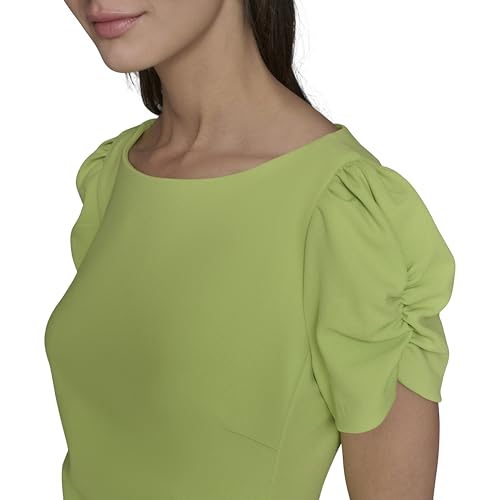 Image of KARL LAGERFELD Short Ruched Sleeve Jewel Neck Sheath Mini Dress