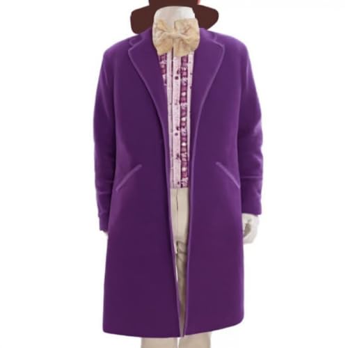 Men's Willy Classic Wonka Purple Velvet Notch Lapel Collar Long Coat