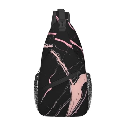 Bolso Bandolera Negro con Estampado Mármol para Senderismo miniatura 1