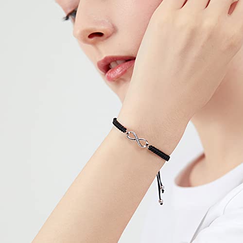 ZENI Infinity Bracelet for Women, Handmade Black Rope Braided Bracelet with 925 Silver Adjustable Bracelet Love Friendship Jewelry Gift3