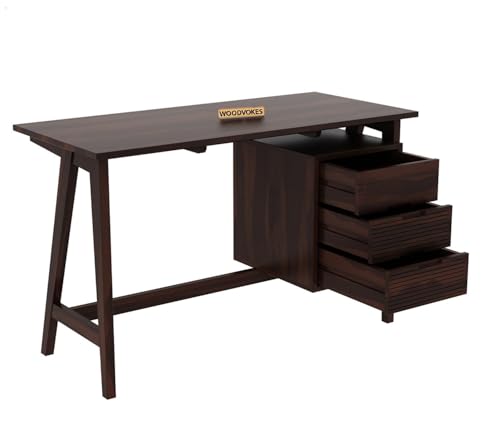 WOODVOKES Wooden Study Table for Adults| Work from Home Computer/Laptop Writing Desk with 3 Drawers & Storage| Solid Wood Sheesham, (Walnut) - Image 4