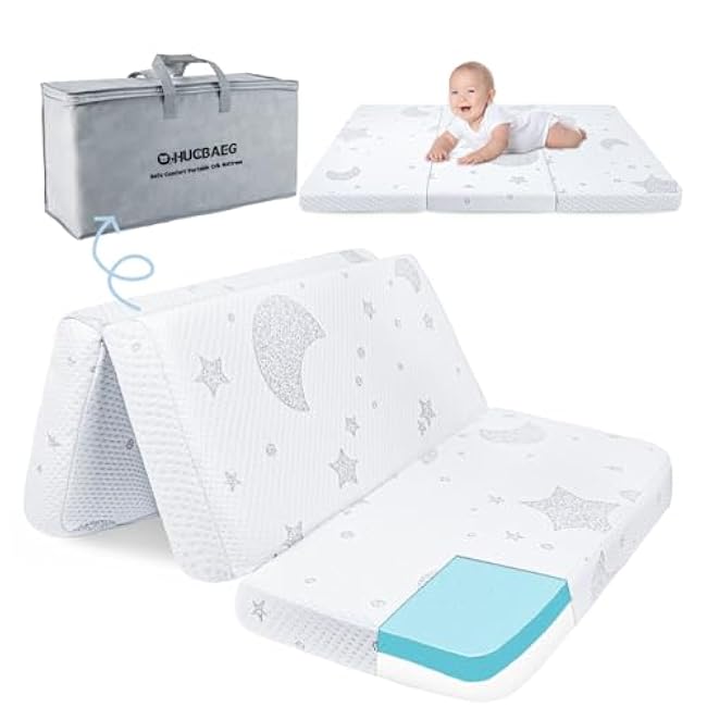 Trifold Pack and Play Mattress, Pack N Play Mattresses with Dual-Sided Memory Foam, Foldable Baby Mattress for Pack and Play Playpen with Removable Cover and Travel Bag