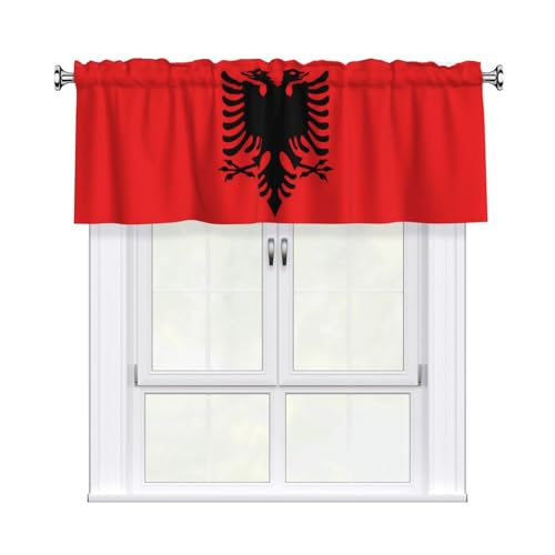 WXZYFP Rideau court à tringle pour cantonnière 137,2 x 45,7 cm, drapeau albanais, convient pour cuisine, salle de bain, chambre à coucher, facile à...