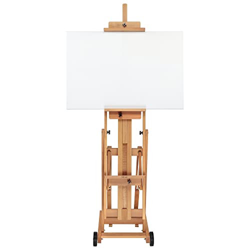 Creative Mark Mirage Studio Artist Painters Easel - H Frame Fully Adjustable With Wheels For Portability And Storage - Natural Elm Wood Finish #TOP2