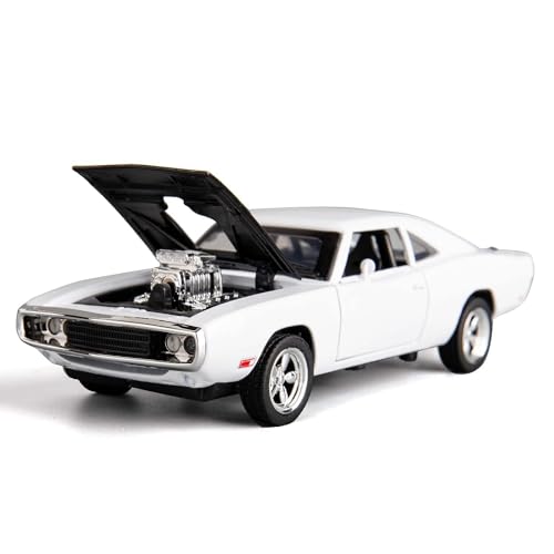 Image of 1:32 Scale Dodge Charger The Fast and The Furious Toy Car | Metal Pullback Diecast Car for Kids with Openable Doors, Sound, Light Effects Toy for Car (Color As Per Available), White