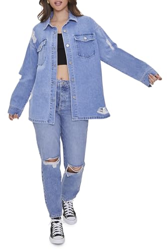 Forever 21 Women's Denim Distressed Shacket4