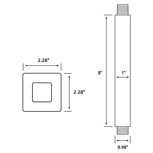 Shower Arm With Flange Ceiling Mounted 8 Inch Square Extension Pipe For Overhead Rainfall Shower Head, Solid Stainless Steel,Matte Black #TOP6