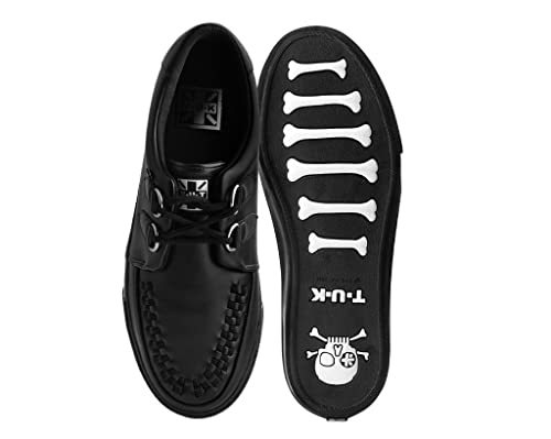 T.U.K. Black Leather Creeper Sneaker Shoes for Women and Men, D Ring Lace Up Shoes | US Women 07 / Men 054