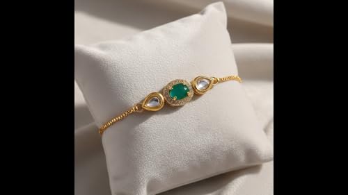 Image of Elegant Traditional Gold Plated /Rakhi Combo Of 1 Piece for Men and Women /brother /sister /bhabhi Kundan Stone combo set (Same as Shown In Image)