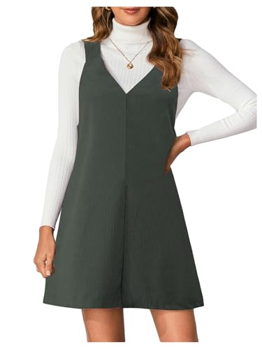 Image of Milumia Women V Neck Corduroy Overall Dress 2026 Spring Mini Pinafore Jumper Dress