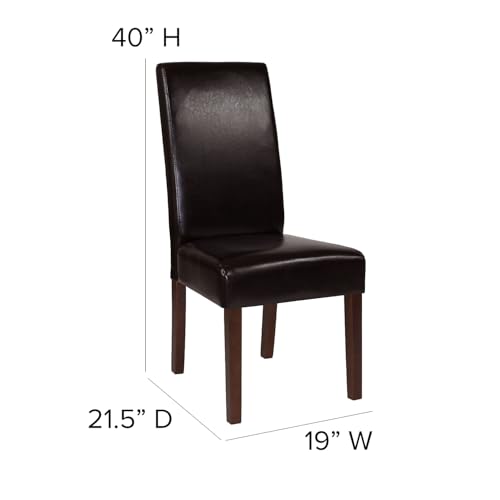 Flash Furniture Greenwich Series Brown LeatherSoft Upholstered Panel Back Mid-Century Parsons Dining Chair by Flash Furniture - Image 4