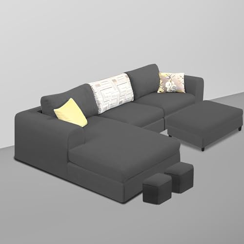 Image of Koza LHS 4 Seater L Shape Sofa Set with Center Table for Living Room (Black Fabric) Premium Fabric Sofa