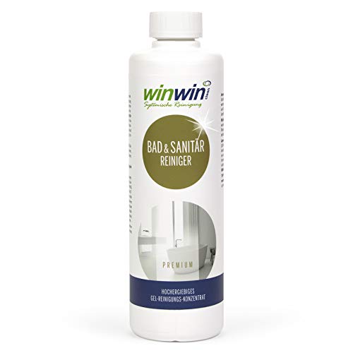 winwinCLEAN Bad-Reiniger [Premium Gel] Sanitärreiniger für zuverlässige Hygiene | Wirksames Gel gegen Kalk & Seifenreste | Abperleffekt & Langzeitschutz für Dusche,Toilette,Fliesen,Badarmaturen | 0,5L