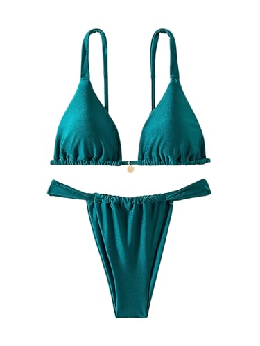 SHENHE Women's 2 Piece Swimsuits Triangle Bathing Suit Tie Back Sexy Thong Bikini Set