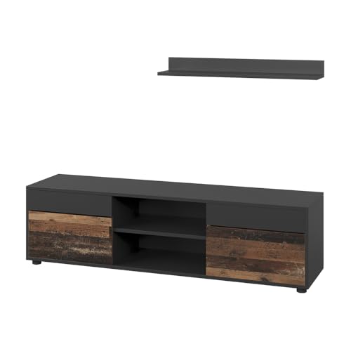 Vicco Wohnwand Berno, Schwarz/Oldstyle, 2 Teile Vicco Wohnwand Berno, Schwarz/Oldstyle, 2 Teile