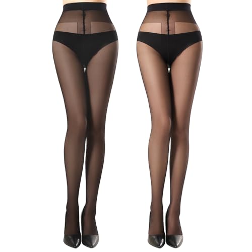 MANZI 2 Pairs Women's Sheer Tights T-Crotch Pantyhose Combo with 20 and 40 Denier Sheer to Waist Tights High Waist Stockings