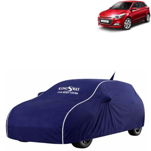 Image of KINGSWAY Super Waterproof Car Cover Only with Hyundai Elite I20 (Year 2014 to 2017 - All Model) | Mirror and Antenna Pockets | All Weather Car Body Cover with Silver Piping | Blue