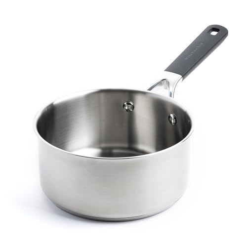 KitchenAid Classic Stainless Steel Casserole en Acier Inoxydable à 3 Couches 18 cm/2.1 Litre, Clad, Induction, Four sûr, Poignée Stay-Cool, Argent