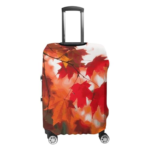 Autumn Fall Red Maple Leaves Elastic Luggage Cover Suitcase Protector for 19-32 Inch Suitcases | Universal Stretchable Travel Bag Cover | Anti-Scratch, Washable with Zipper Closure L4