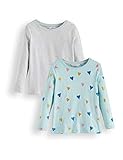  Amazon-Marke: RED WAGON Mädchen Langarmshirt Glitter Heart 2er pack, Mehrfarbig (Blue And Grey), 104, Label:4 Years