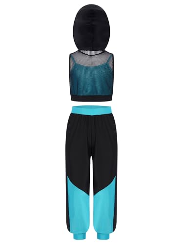 YiZYiF Kids Girls Pcs Sports Set Sleeveless Color Block Hoodie Mesh Hooded Vest And Jogger Pants Set3