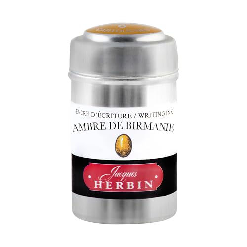 Jacques Herbin 20141T - A box of 6 ink cartridges for fountain pens and rollerball pens (packaging-free product - zero-waste objective), Ambre De Birmanie