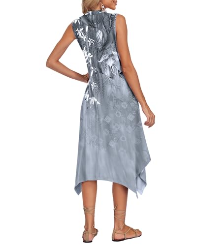 Image of AUSELILY Womens Summer Midi Dress V Neck Sleeveless Casual with Pockets | Flowy womens summer dress with asymmetrical hem, great for beach, vacation and daily wear