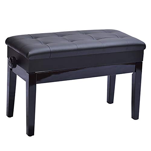 OJHDFCAS Taburete para Piano Banco de Piano de Madera Ajustable Taburete para Teclado para Dos Personas de Cuero Suave con Marco de Madera Maciza Resistente y Compartimento de Almacenamiento, hermos