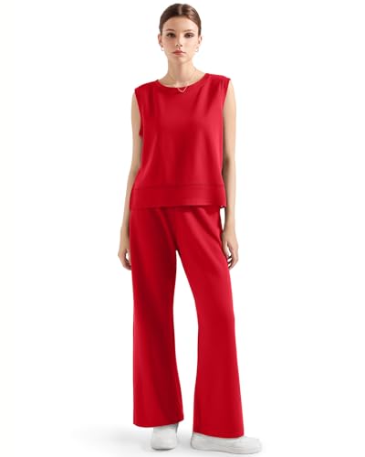 SUUKSESS Women 2 Piece Lounge Matching Sets Wide Leg Sweatpants Sleeveless Tops