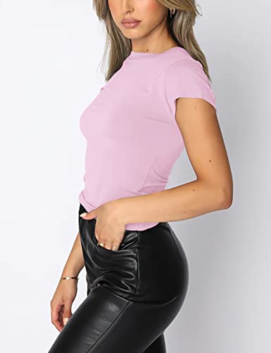 BAIGRAM Women’s Basic Slim fit Crop Top Tee Shirt Short Sleeve Workout Round Neck Cropped Tshirt