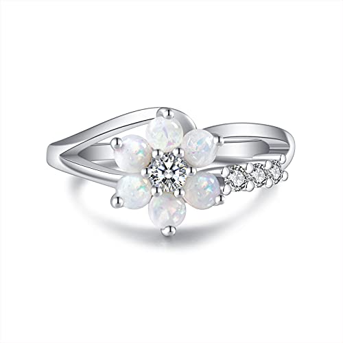 LARDROK Exquisite Round Cut White Created-Opal Stone Flower Created Opal Rings Women Jewelry Birthday Proposal Gift Bridal Engagement Party Band Rings3