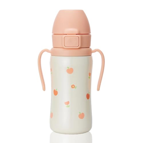 Image of GROSMIMI Stainless Steel Baby Straw Cup, Spill-Proof, 12M+, 10oz (Peach) | Stage 2 | Flip-Top | Insulated Vacuum Sippy Cup | Babies & Toddlers | Rotating Handles | Silicone Straw | BPA-Free | 300ml