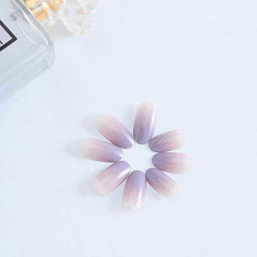 Yalice Glossy Fake Nails Purple Long Press on Nails Tip Oval Full Cover Nails Ombre Acrylic False Nails for Women and Girls 24Pcs