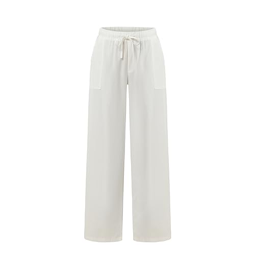 Alessia Cara Women's Wide Leg Linen Pants High Waisted Loose Drawstring Casual Trousers