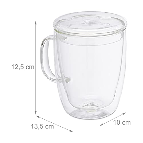 Tasses à café double paroi en verre borosilicate 500 ml avec anse lot de 2