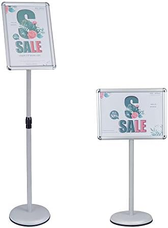 SCZS Floor Sign Stand Adjustable Pedestal Sign Holder Stand, Poster Stand Aluminum Snap Open Frame for 8.5X11 Inches with Heavy Round Base, Both Vertical and Horizontal Sign Displayed (8.5x11inches( Sliver))