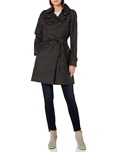 LONDON FOG Women's Double Breasted Trench Coat with Removable Hood, Black, Medium LONDON FOG Women's Double Breasted Trench Coat with Removable Hood, Black, Medium