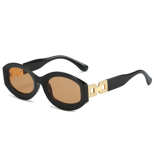 Lunettes de soleil ovales femmes hommes vintage mode métal UV400 thé noir