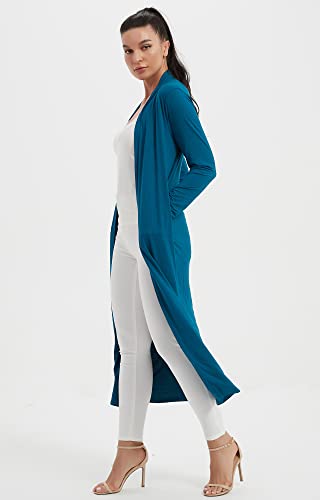 Image of Women's Floor Length Drape Sweater Cardigan -Lightweight Long Sleeve Open Front Maxi Duster with Pockets