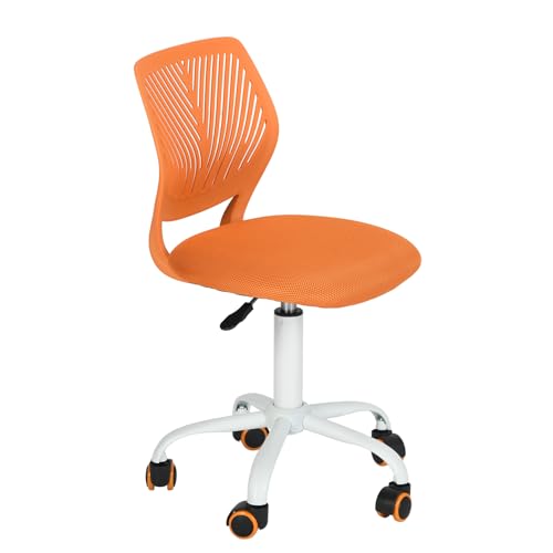 Homy Casa - Silla de escritorio giratoria ajustable para oficina, asiento de tela, silla de trabajo ergonómica sin reposabrazos, naranja