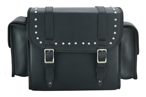 Black Motorcycle Sissy Bar Bag 22.9L Fits Harley Davidson, Indian, Yamaha & Suzuki Motorcycles Synthetic Leather Universal (Studded)