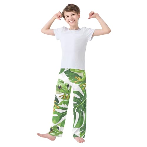 Frog and Leaf Print Boys Long Pants Soft Trousers Elastic Waist Kids Lounge Bottoms with Pockets S-XL2