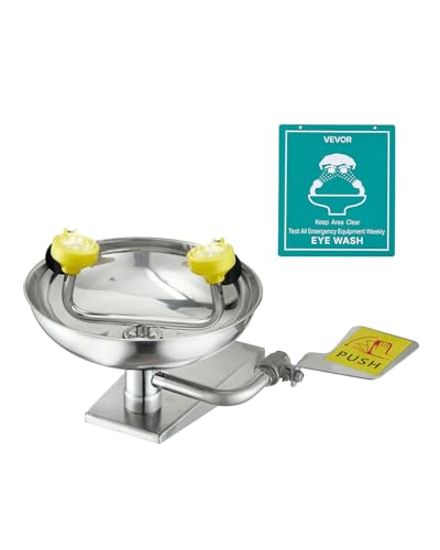 VEVOR Emergency Eye Wash Station, Stainless Steel Wall-Mounted Eyewash Unit, First Aid Eye Wash Sink 16.14 x 12.99 x 9.45 Inches, Ideal for Laboratories, Factories, Schools, Construction Sites