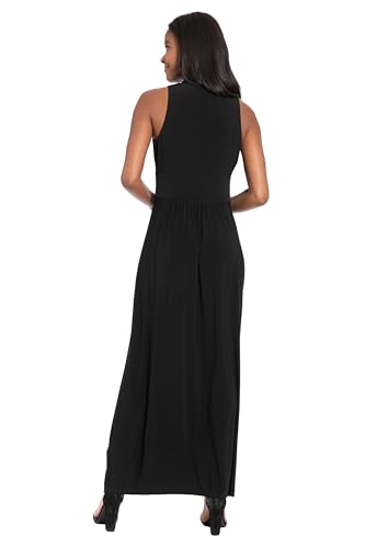 London Times Women's Sleeveless V-Neck Maxi Dress-Fitted Waist Floor Length Formal Wedding Guest Cocktail Evening Gown3