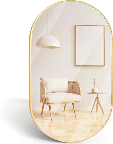 Marctani Espejo Ovalado con Marco de Metal - Espejo Baño Moderno - Espejo de Pared Decorativo para Entrada, Recibidor, Dormitorio o Pasillo - Espelho Casa de Banho (Dorado, 70 x 40 cm)