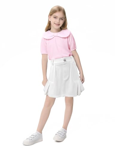 Image of 2026 Girl's Denim Skirts Elastic Waist Pleated Toddler Girls Jean Skirt Size 3-12