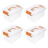 MUSISALY 4 Stück Teiliges Aufbewahrungsbox Praktischem Griff und Deckel Transparente für Schreibtisch Kosmetik Snacks und Haushaltsutensilien Vielseitig Einsetzbar Stapelbar Langlebig