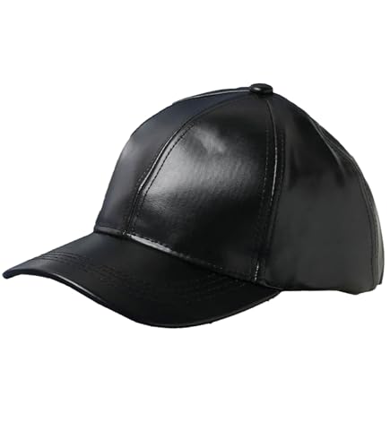 Image of ALAMOS Plain Black Leather Baseball Cap, Unisex
